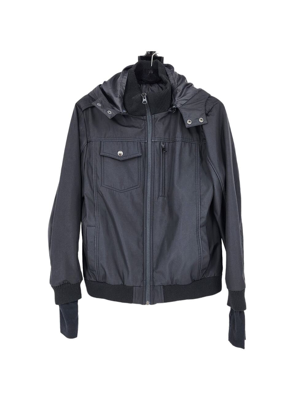 Baubax Black Travel Bomber Zip Jacket W/ Neck Pillow Hood & Zip Pockets Size L